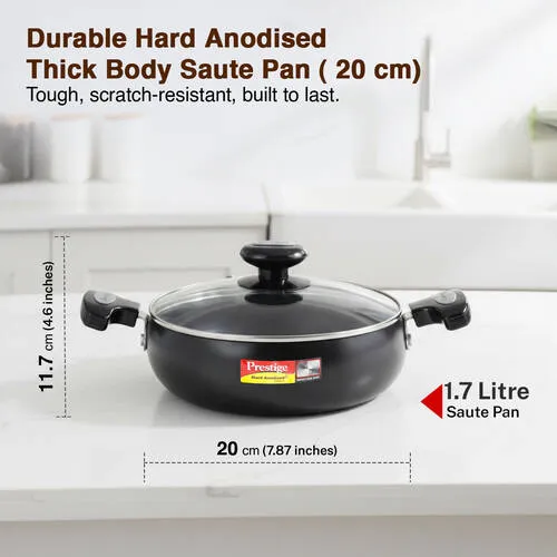Prestige Hard Anodised Plus Saute Pan with Glass Lid, 20 cm (1.7 L) Black - Alternate View
